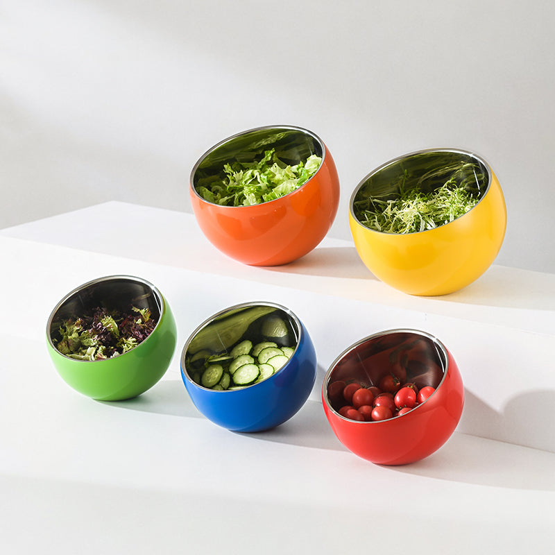 Edicel Stainless Steel Slanted Double Layer Salad Bowl – Multi-Color Serving Bowl for Salad, Fruit & Sauce