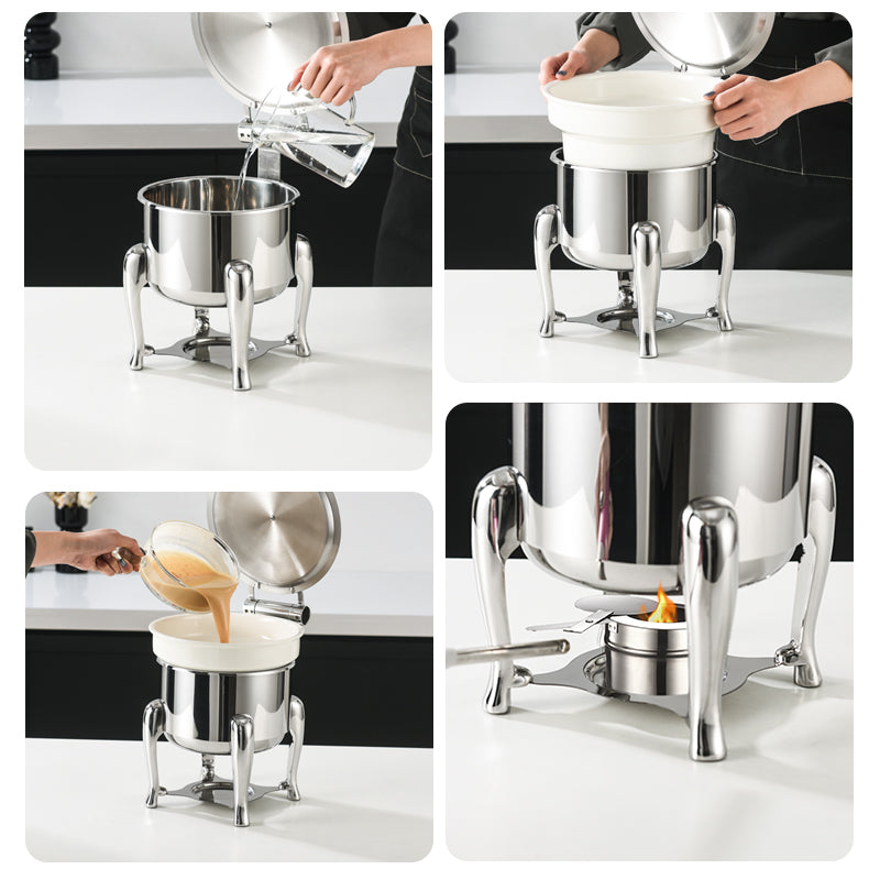 Edicel 6L Commercial Stainless Steel Soup Warmer with Ceramic Insert for Hotel Buffet & Catering