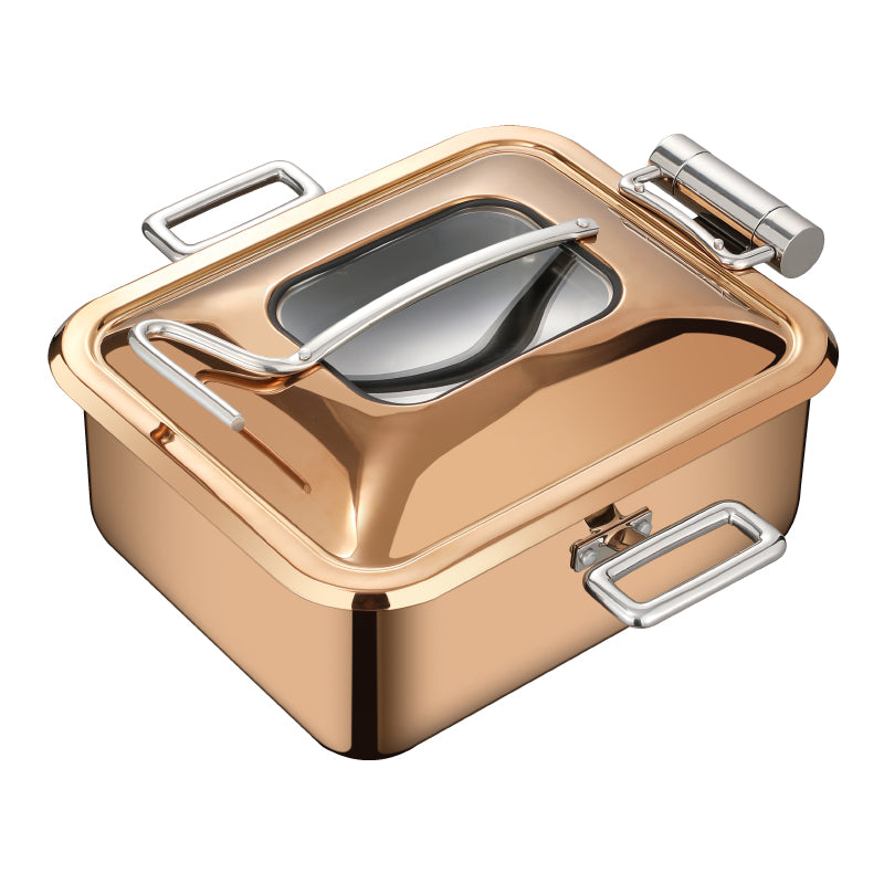 Edicel 6L Rectangular Stainless Steel Chafing Dish with Soft-Close Lid | Hotel & Buffet Serving