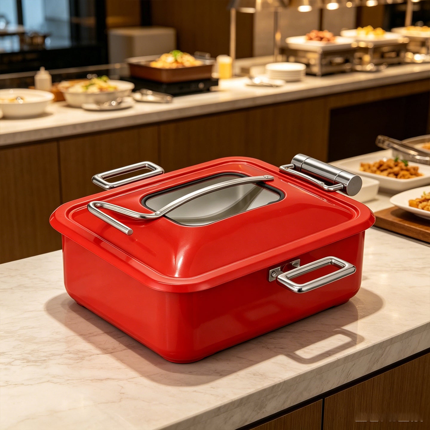 Edicel 6L Rectangular Stainless Steel Chafing Dish with Soft-Close Lid | Hotel & Buffet Serving