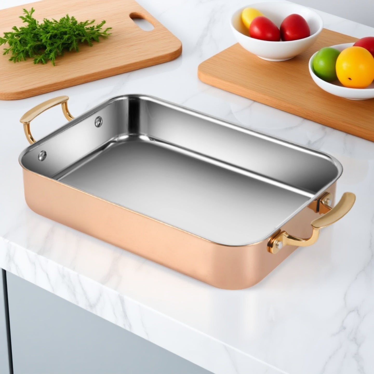 Edicel Rose Gold Rectangular Stainless Steel Buffet Pan — Hotel Serving
