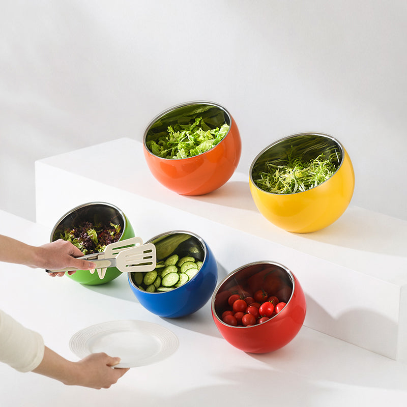Edicel Stainless Steel Slanted Double Layer Salad Bowl – Multi-Color Serving Bowl for Salad, Fruit & Sauce