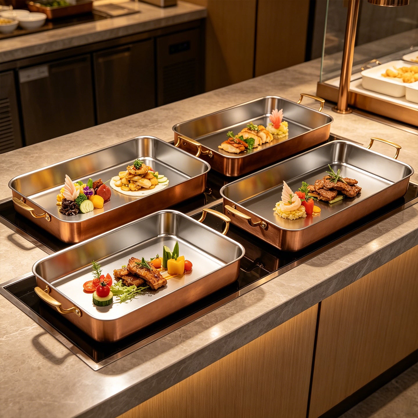 Edicel Rose Gold Rectangular Stainless Steel Buffet Pan — Hotel Serving