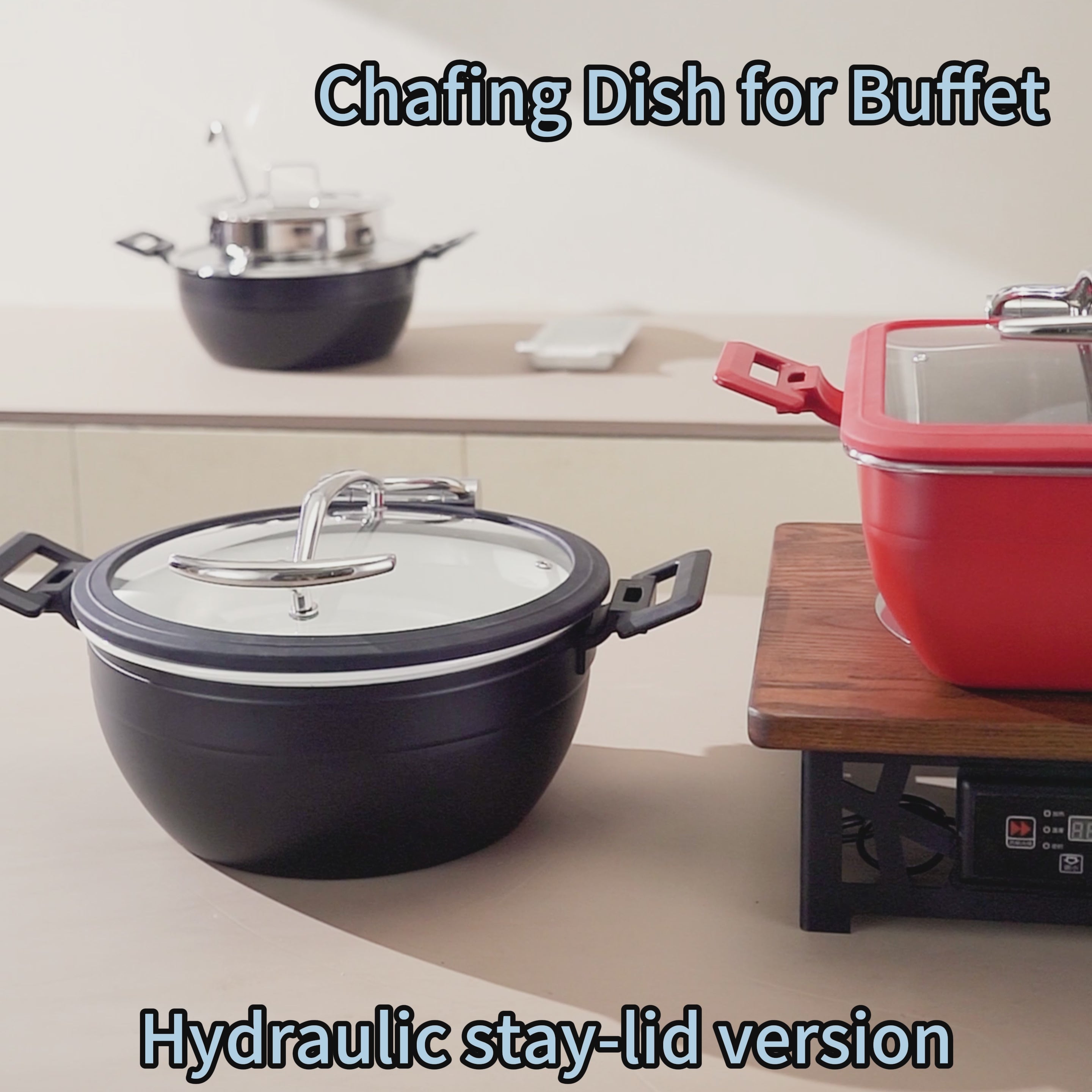 Edicel  5L Round Multi-Position Stay-Open Lid Chafing Dish for Hotel Buffet Serving
